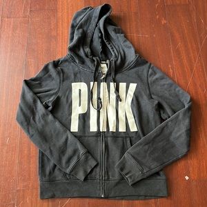 Victoria’s Secret PINK logo zip hoodie. Black. Size medium.